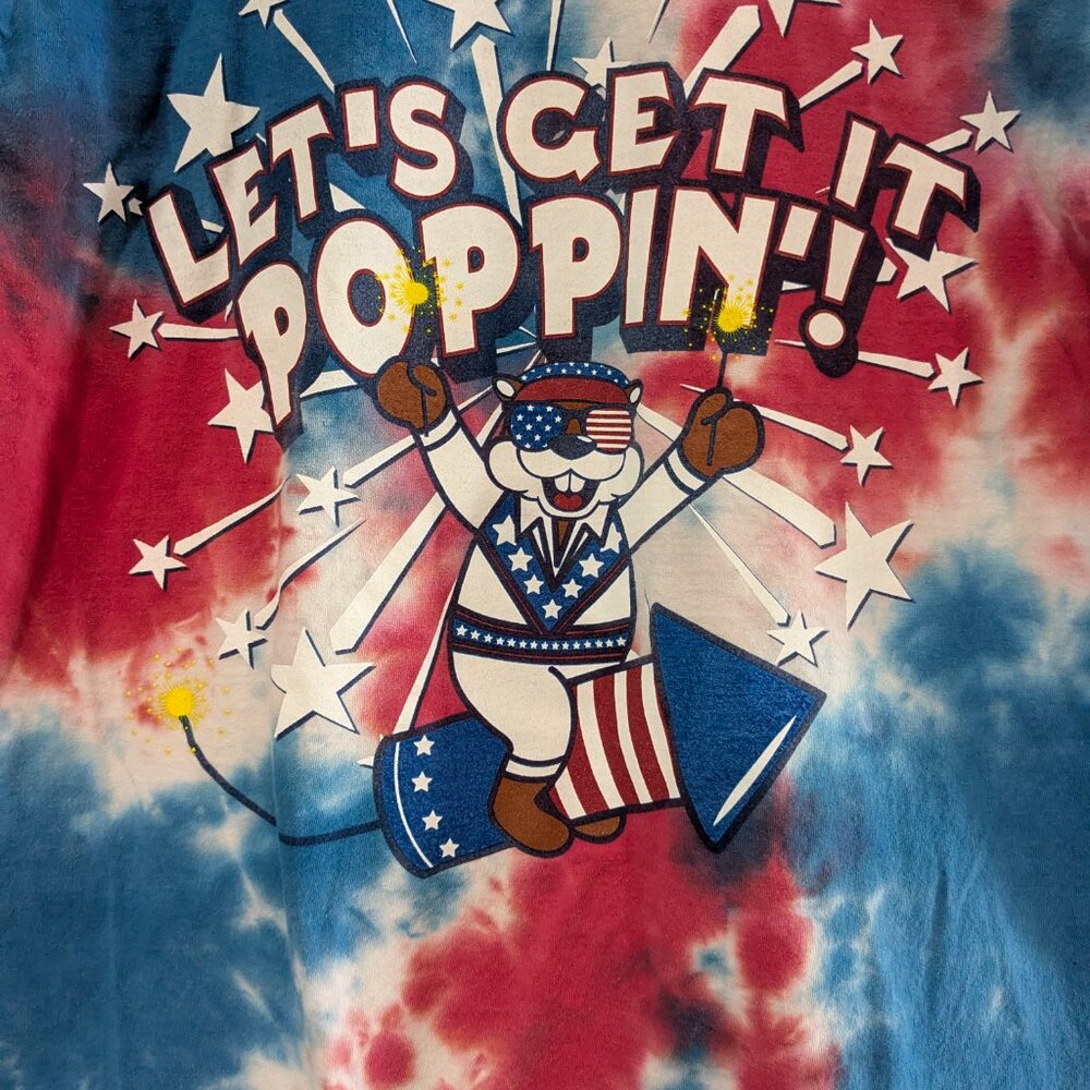 Buc-ee’s Tie Dye 4th of July T-Shirt Let's Get It Poppin' Red White Blue Medium - Picture 10 of 16